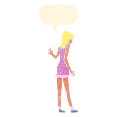 cartoon woman waving with speech bubble N316