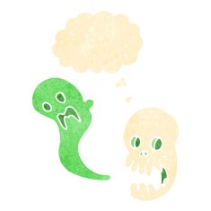 cartoon spooky skull with speech bubble N142