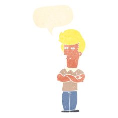cartoon man with folded arms speech bubble N28