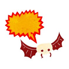 cartoon spooky skull bat with speech bubble N6