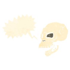 cartoon spooky skull with speech bubble N143