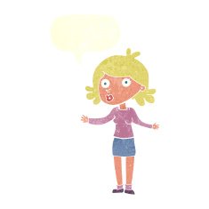 cartoon confused woman with speech bubble N81