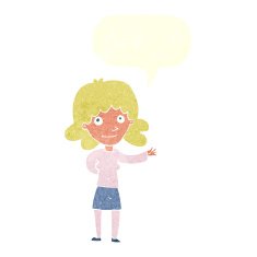 cartoon friendly woman with speech bubble N66