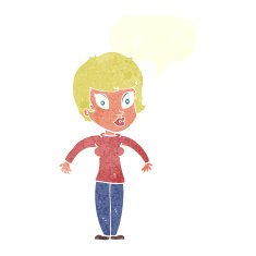 cartoon woman shrugging shoulders with speech bubble N469