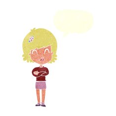 cartoon happy woman with folded arms speech bubble N19