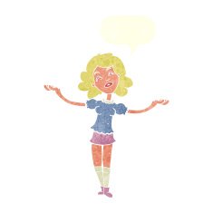cartoon woman taking praise with speech bubble N10
