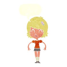cartoon happy pretty woman with speech bubble N10