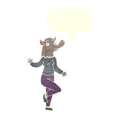 cartoon dancing werewolf woman with speech bubble N6