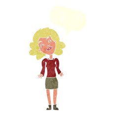 cartoon woman shrugging shoulders with speech bubble N470