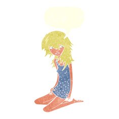 cartoon pretty girl with speech bubble N95