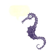 cartoon sea horse with speech bubble N19