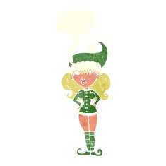 cartoon santa's helper woman with speech bubble N10
