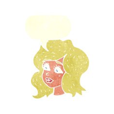 cartoon woman looking concerned with speech bubble N10