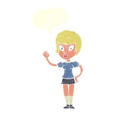 cartoon pretty girl waving with speech bubble N28