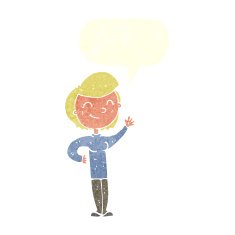 cartoon friendly waving woman with speech bubble N10