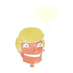 cartoon grinning man with speech bubble N82