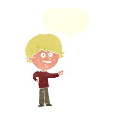 cartoon boy laughing and pointing with speech bubble N10