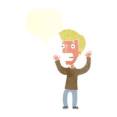 cartoon frightened man with speech bubble N78