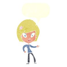 cartoon pretty woman pointing with speech bubble N37