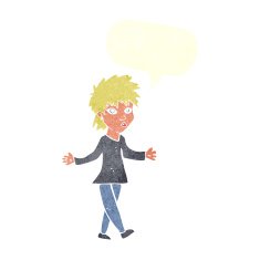 cartoon woman shrugging shoulders with speech bubble N476