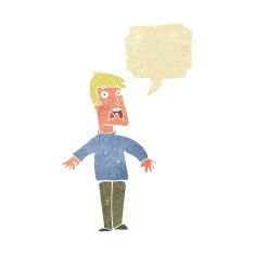 cartoon terrified man with speech bubble N209
