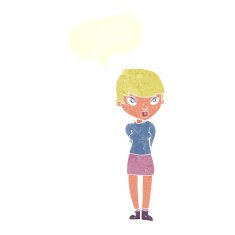 cartoon shy woman with speech bubble N47