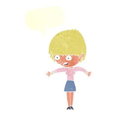 cartoon woman panicking with speech bubble N10