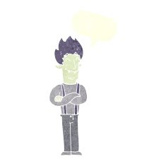 cartoon happy vampire man with speech bubble N30