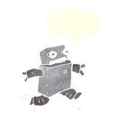 cartoon running robot with speech bubble N10