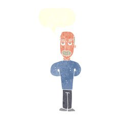 cartoon annoyed balding man with speech bubble N10