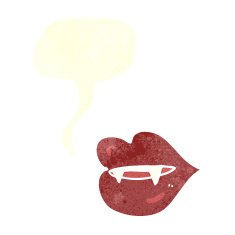 cartoon vampire fangs with speech bubble N9