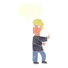 cartoon nervous man with speech bubble N129