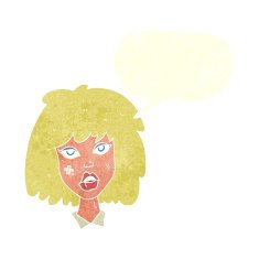 cartoon woman with bruised face speech bubble N9
