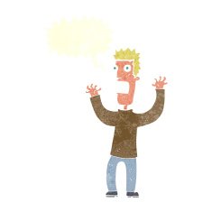 cartoon terrified man with speech bubble N211