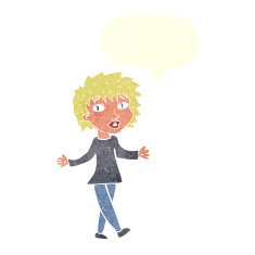 cartoon woman with no worries speech bubble N37