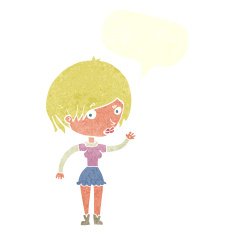 cartoon waving woman with speech bubble N144