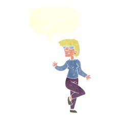 cartoon woman waving with speech bubble N320