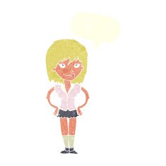 cartoon woman with hands on hips speech bubble N208