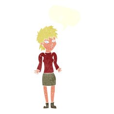 cartoon woman shrugging shoulders with speech bubble N479