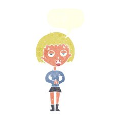 cartoon bored woman waiting with speech bubble N10