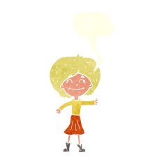 cartoon happy girl giving thumbs up symbol with speech bubble N9