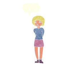 cartoon shy woman with speech bubble N49