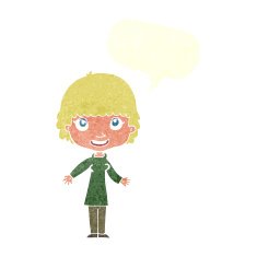 cartoon happy woman with speech bubble N243