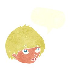 cartoon female face looking up with speech bubble N6