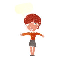cartoon woman giving thumbs up symbol with speech bubble N65