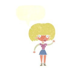 cartoon woman waving with speech bubble N321
