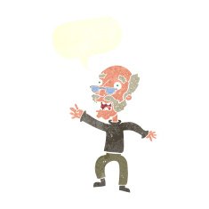 cartoon frightened old man with speech bubble N32
