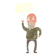 cartoon old man waving with speech bubble N2