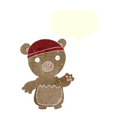 cartoon teddy bear wearing hat with speech bubble N2