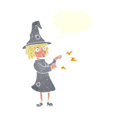 cartoon witch casting spell with speech bubble N19